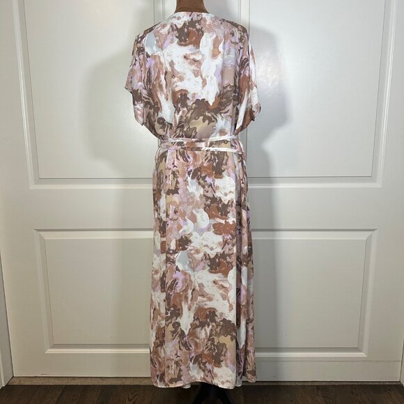 Halogen Short Sleeve Midi V-Neck Beige-Purple Wax Paint Wrap Dress XXL - Picture 7 of 16